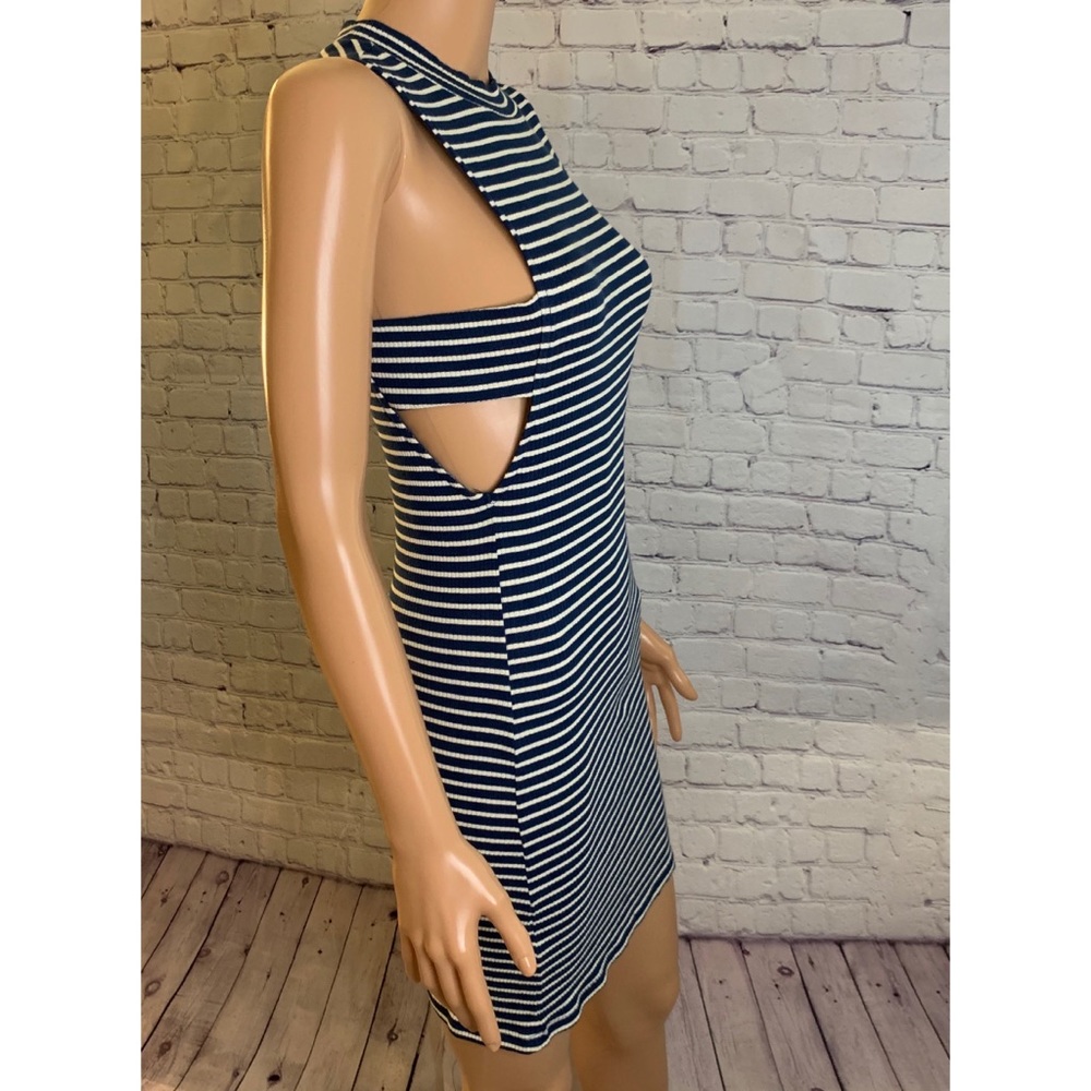 Derek Heart Navy Blue & White Stripped Dress with Side Cutout Detail size medium